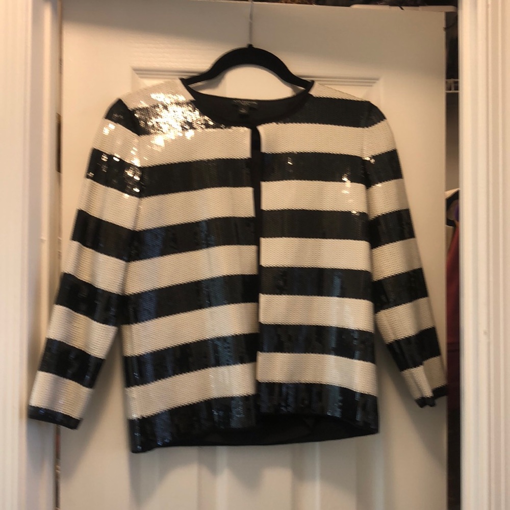 Ann Taylor petite black and white sequined jacket size small